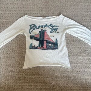 Urban Outfitters White Long Sleeve Tee with Teal & Coral Graphic